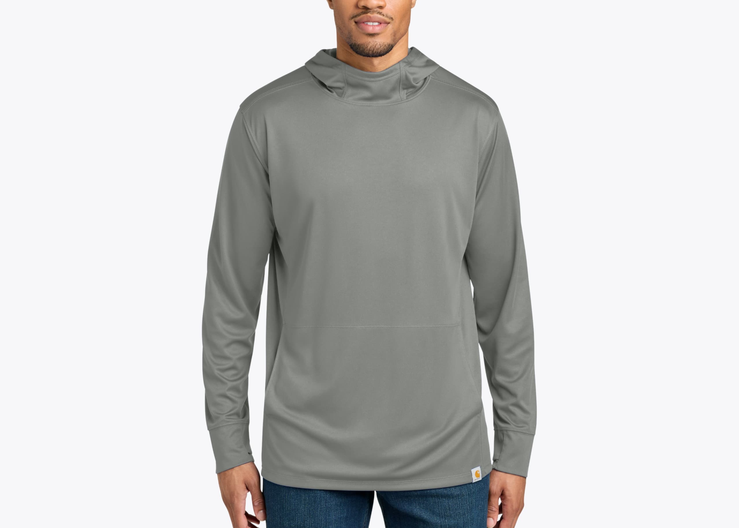 Carhartt CT106923 Sun Defender™ Long Sleeve Hooded T-Shirt in Asphalt Grey (size:large, view:front)
