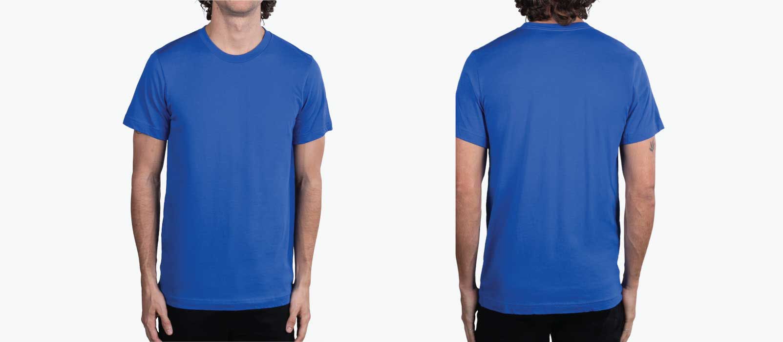 front and back of man wearing royal blue shirt front and back of man wearing royal blue shirt