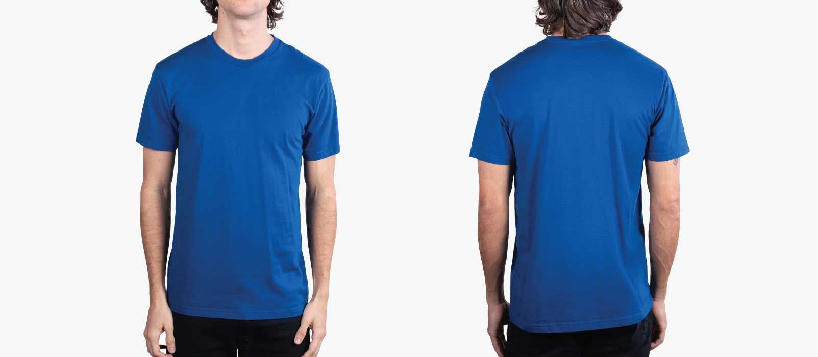 front and back image of man wearing cool blue shirt front and back image of man wearing cool blue shirt