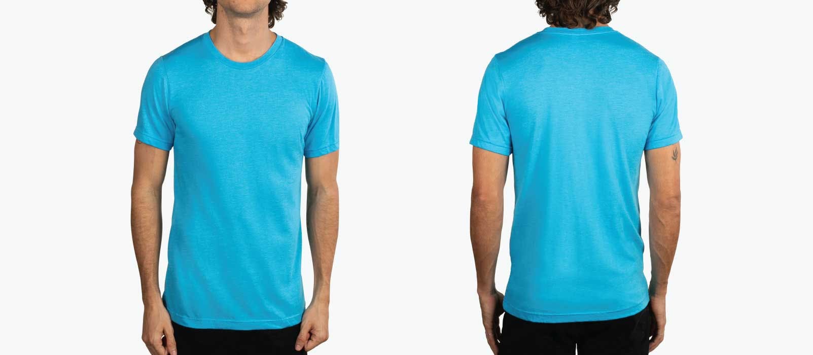 front and back picture of man modeling blue shirt front and back picture of man modeling blue shirt