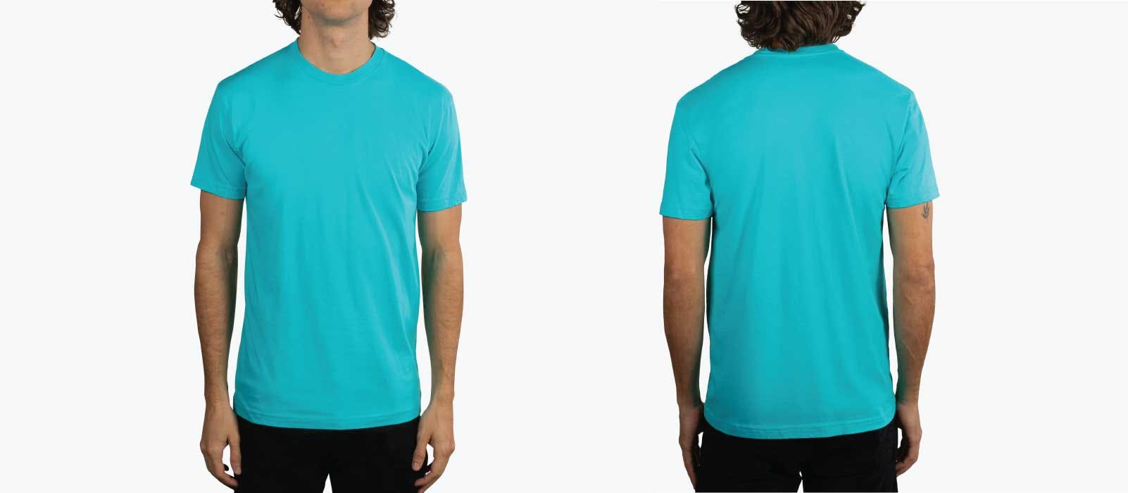 front and back image of man wearing tahiti blue t-shirt front and back image of man wearing tahiti blue t-shirt